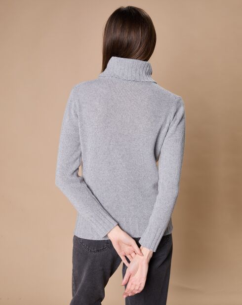 Pull 100% Cachemire 4 fils Audrey col roulé gris chiné