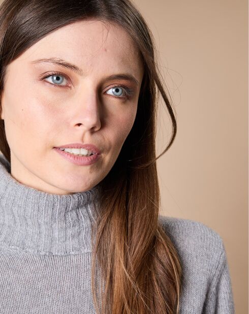 Pull 100% Cachemire 4 fils Audrey col roulé gris chiné