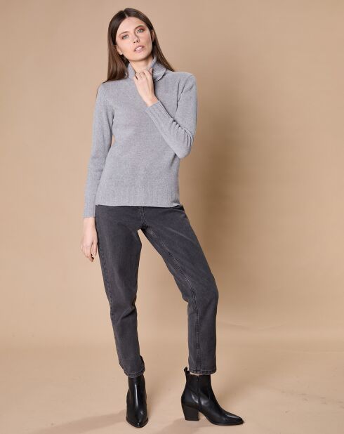Pull 100% Cachemire 4 fils Audrey col roulé gris chiné