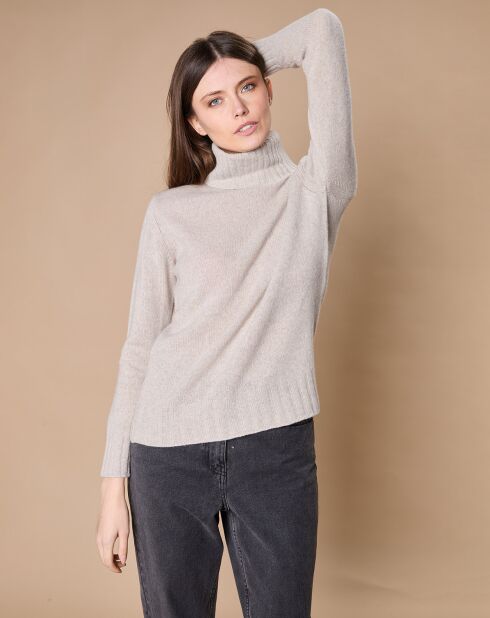Pull 100% Cachemire 4 fils Audrey col roulé beige clair