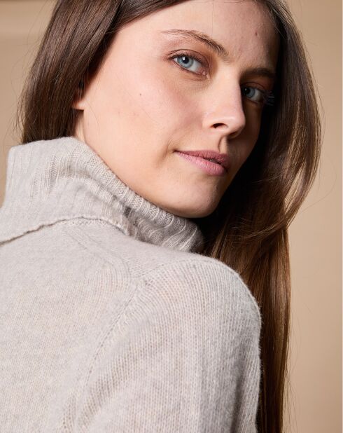Pull 100% Cachemire 4 fils Audrey col roulé beige clair