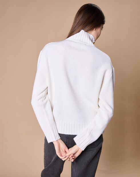 Pull en Laine & Cachemire Ambre col montant 4 côtes écru