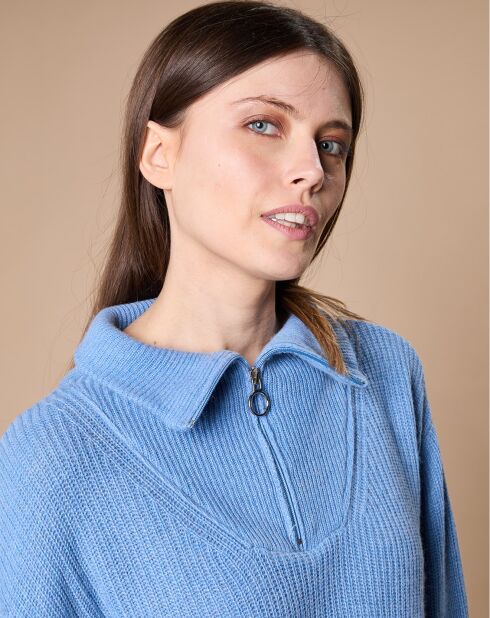 Pull en Laine & Cachemire mélangés Maia 1/2 zip bleu