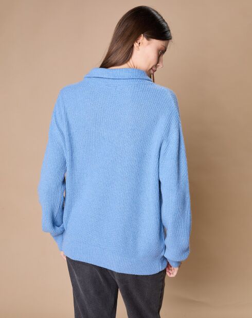 Pull en Laine & Cachemire mélangés Maia 1/2 zip bleu