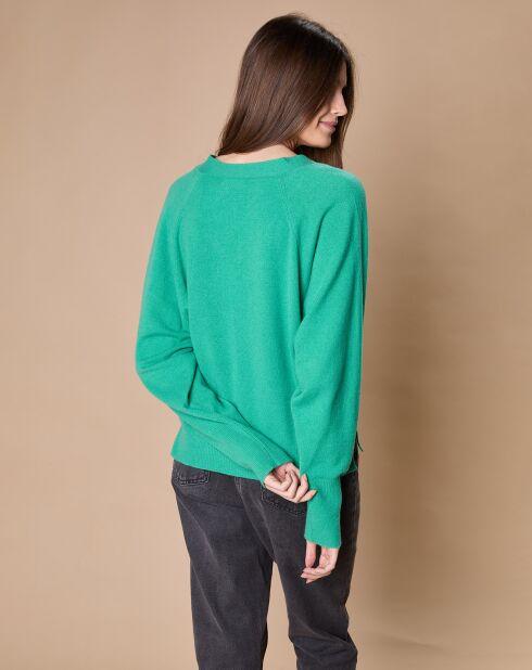 Pull 100% Cachemire 4 fils Romy col V profond chlorophylle