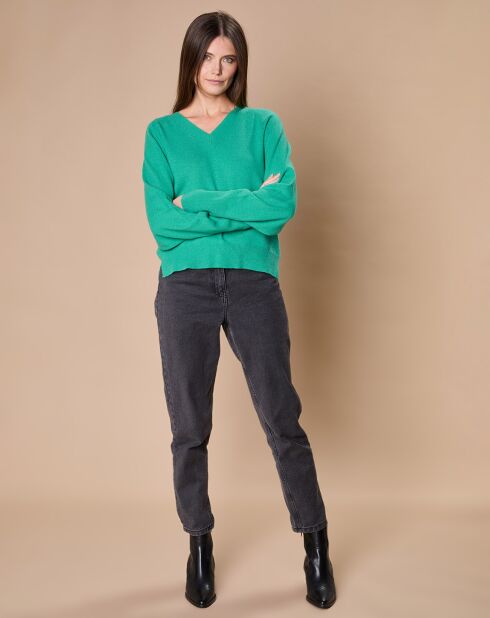 Pull 100% Cachemire 4 fils Romy col V profond chlorophylle