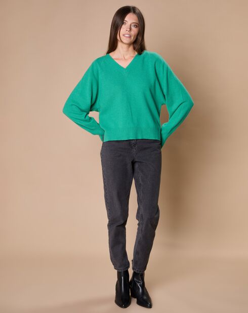 Pull 100% Cachemire 4 fils Romy col V profond chlorophylle