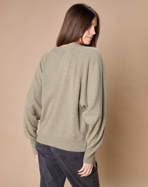 Pull 100% Cachemire 4 fils Romy col V profond kaki clair