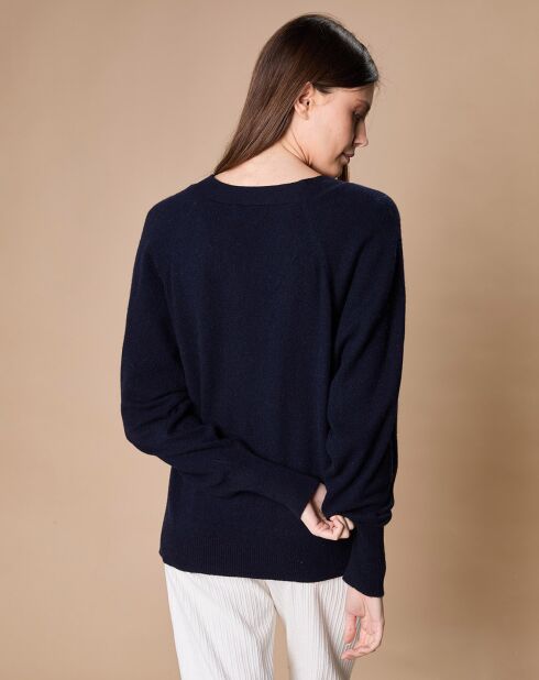 Pull 100% Cachemire 4 fils Romy col V profond bleu marine