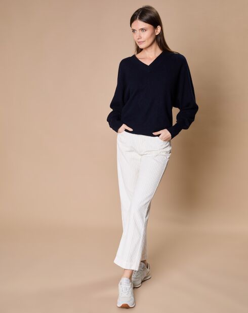 Pull 100% Cachemire 4 fils Romy col V profond bleu marine