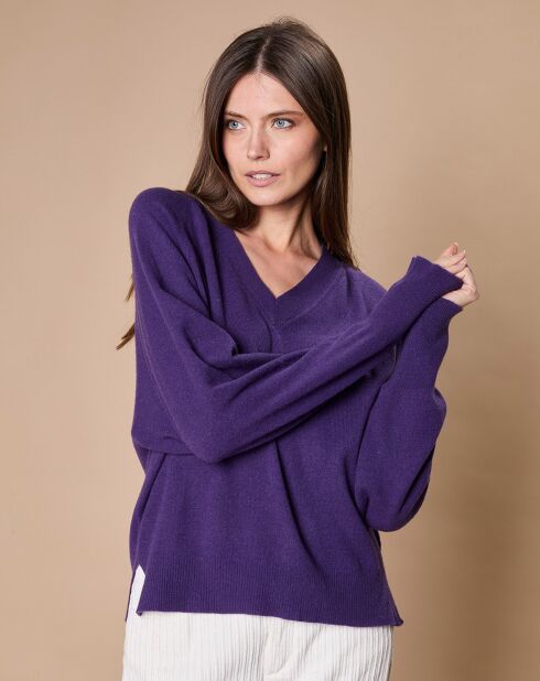 Pull 100% Cachemire 4 fils Romy col V profond violine