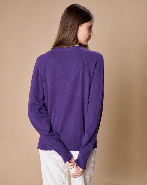 Pull 100% Cachemire 4 fils Romy col V profond violine