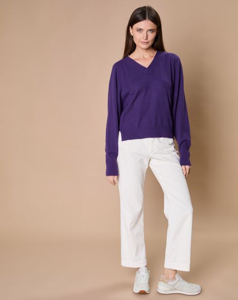Pull 100% Cachemire 4 fils Romy col V profond violine