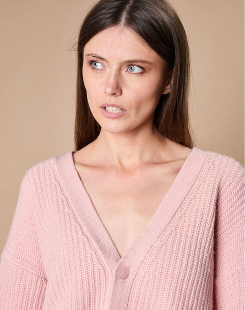 Cardigan en Laine & Cachemire mélangés Noémie vieux rose