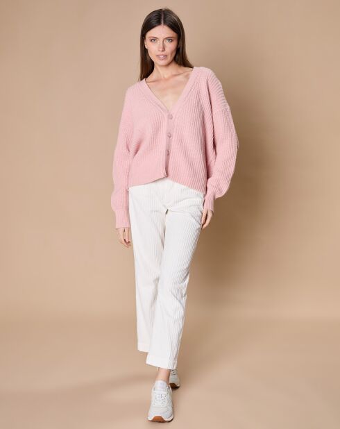 Cardigan en Laine & Cachemire mélangés Noémie vieux rose