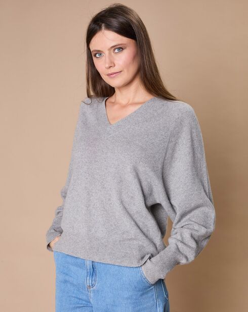 Pull 100% Cachemire 4 fils Romy col V profond gris chiné