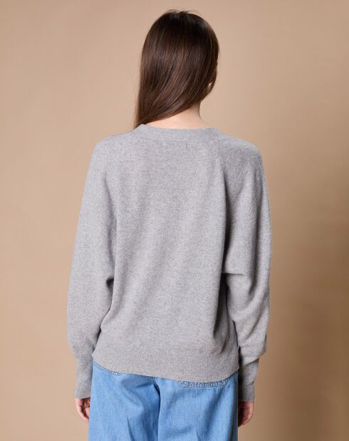 Pull 100% Cachemire 4 fils Romy col V profond gris chiné