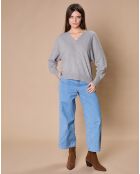 Pull 100% Cachemire 4 fils Romy col V profond gris chiné