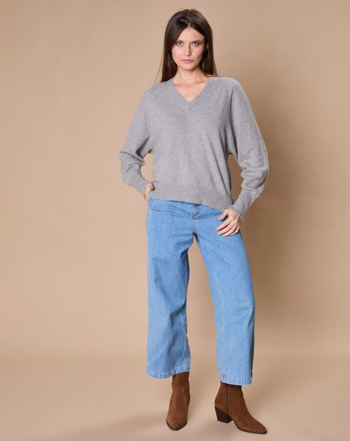 Pull 100% Cachemire 4 fils Romy col V profond gris chiné