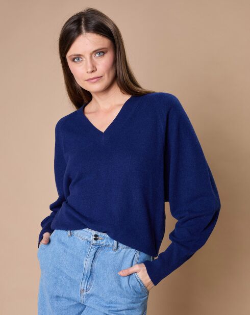 Pull 100% Cachemire 4 fils Romy col V profond bleu indigo