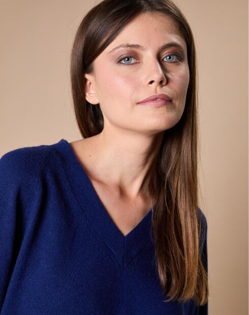 Pull 100% Cachemire 4 fils Romy col V profond bleu indigo