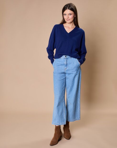 Pull 100% Cachemire 4 fils Romy col V profond bleu indigo