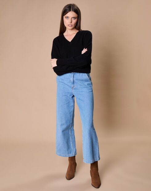 Pull 100% Cachemire 4 fils Romy col V profond noir
