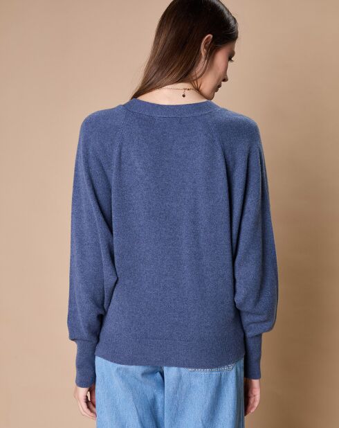 Pull 100% Cachemire 4 fils Romy col V profond bleu denim