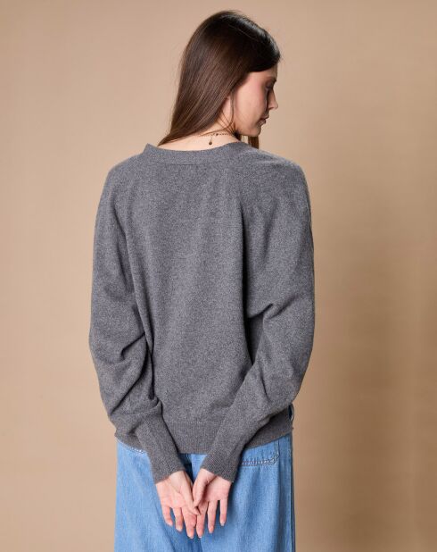 Pull 100% Cachemire 4 fils Romy col V profond anthracite