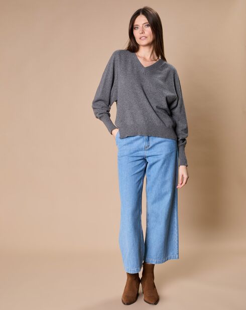 Pull 100% Cachemire 4 fils Romy col V profond anthracite