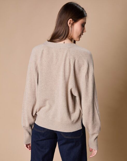 Pull 100% Cachemire 4 fils Romy col V profond beige