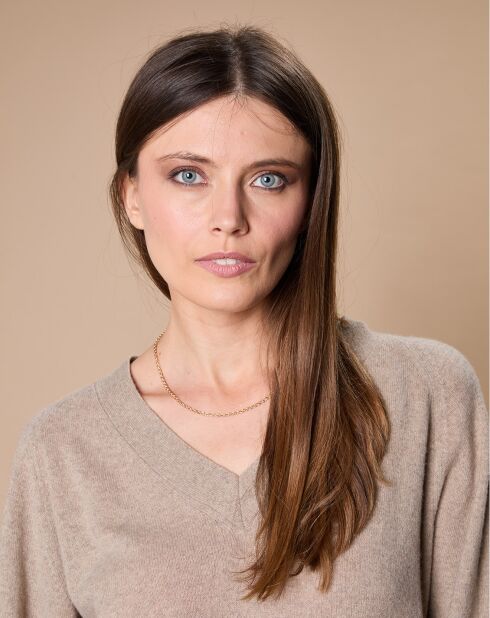 Pull 100% Cachemire 4 fils Romy col V profond beige