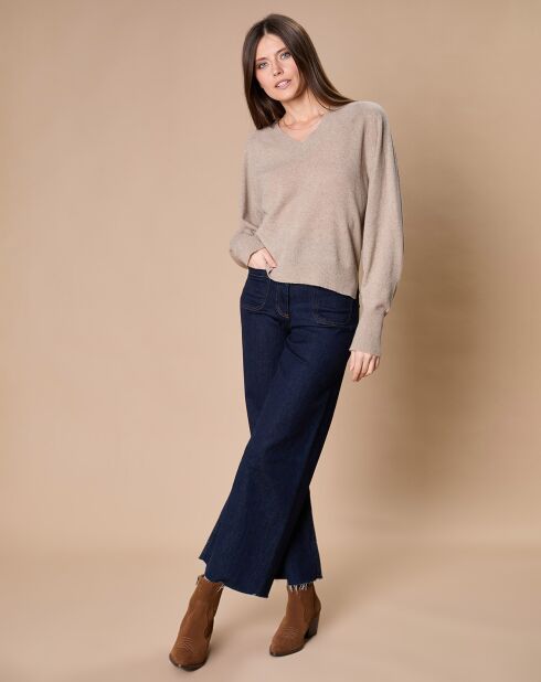 Pull 100% Cachemire 4 fils Romy col V profond beige
