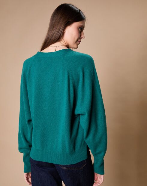 Pull 100% Cachemire 4 fils Romy col V profond vert canard