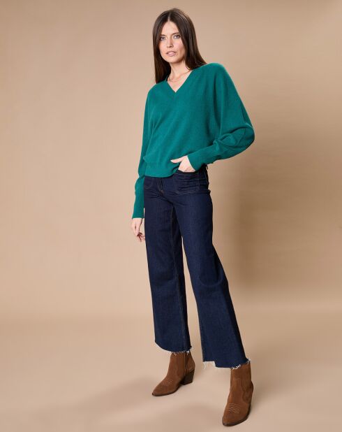 Pull 100% Cachemire 4 fils Romy col V profond vert canard