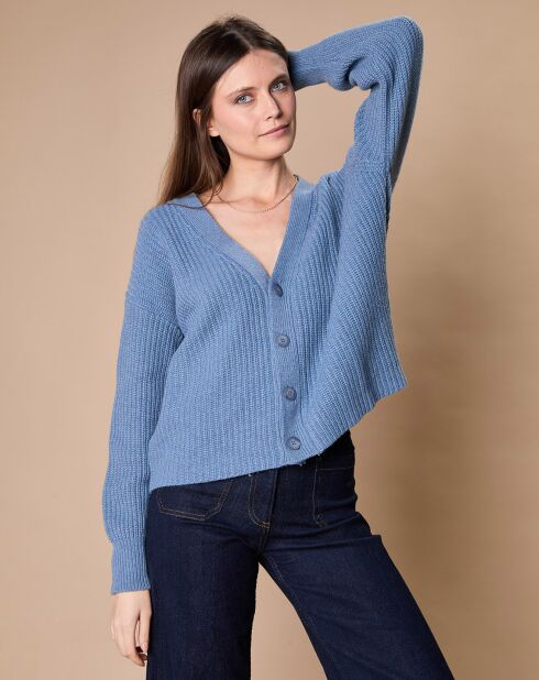 Cardigan en Laine & Cachemire mélangés Noémie bleu denim