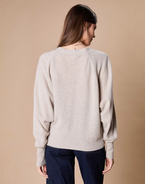 Pull 100% Cachemire 4 fils Romy col V profond écru chiné