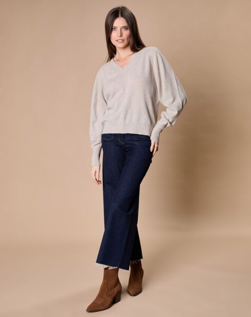 Pull 100% Cachemire 4 fils Romy col V profond écru chiné