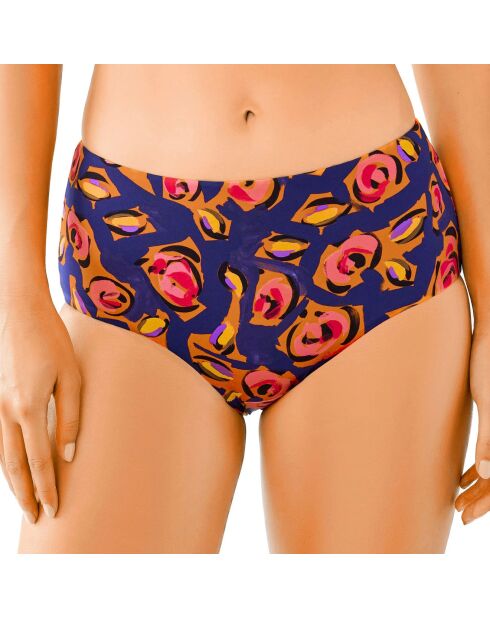 Bas de maillot de bain taille haute Rose bleu/rouge