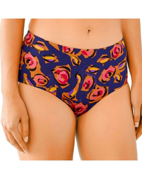 Bas de maillot de bain taille haute Rose bleu/rouge