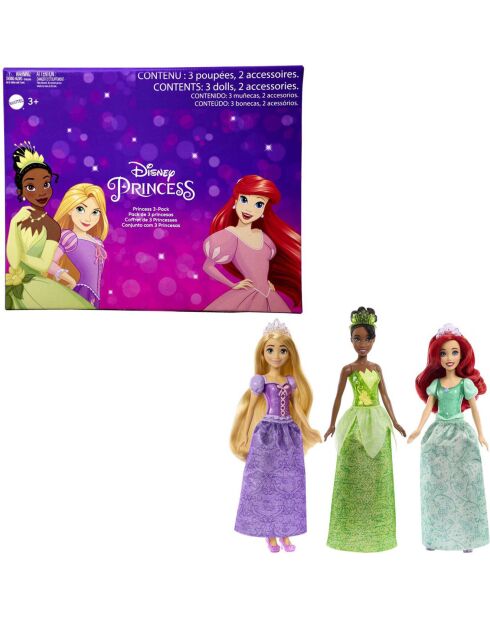 3 Poupées Princesses Disney - (Ariel, Tiana, Raiponce) - 3 ans et +