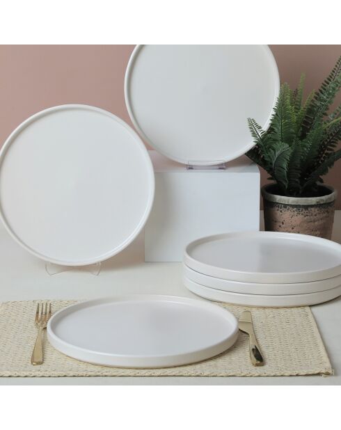 6 Assiettes en Céramique blanc mat - D.27 cm