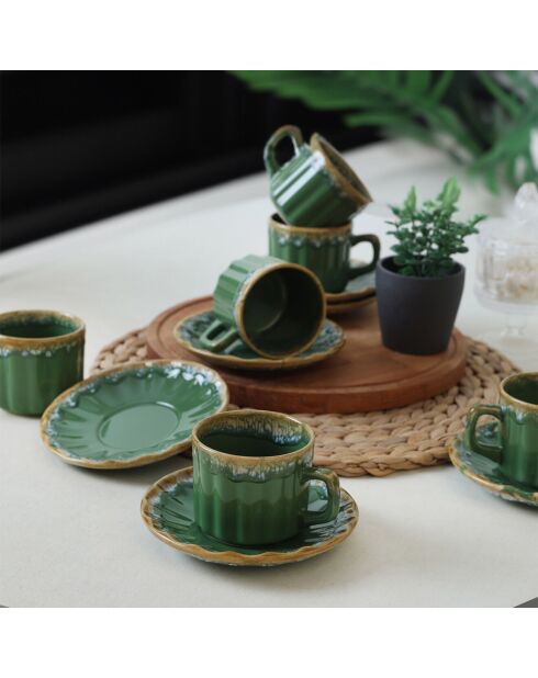 12 Tasses à thé en Grès vertes - D.7 cm