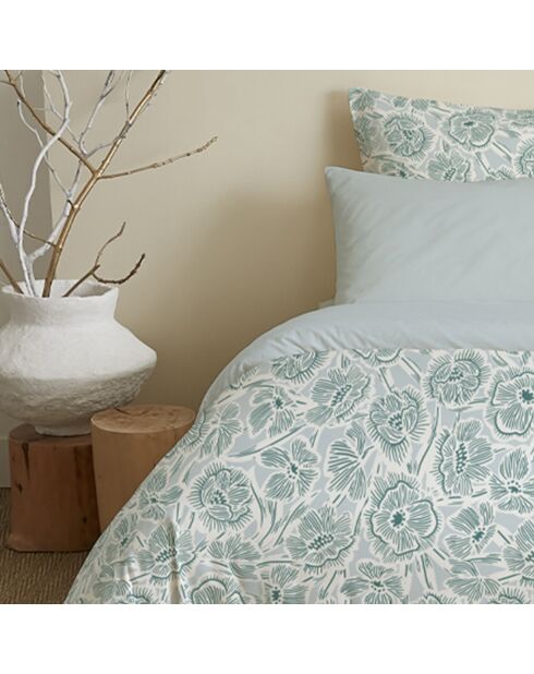 Pack Housse de couette imprimée + Drap housse + 4 Taies d'oreiller céladon - pour lit 160x200 cm