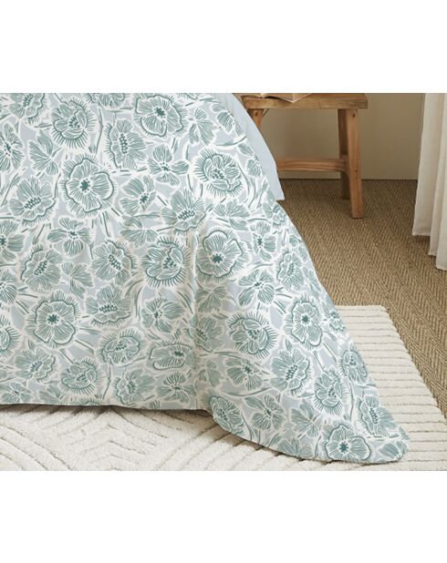 Pack Housse de couette imprimée + Drap housse + 4 Taies d'oreiller céladon - pour lit 140x190 cm