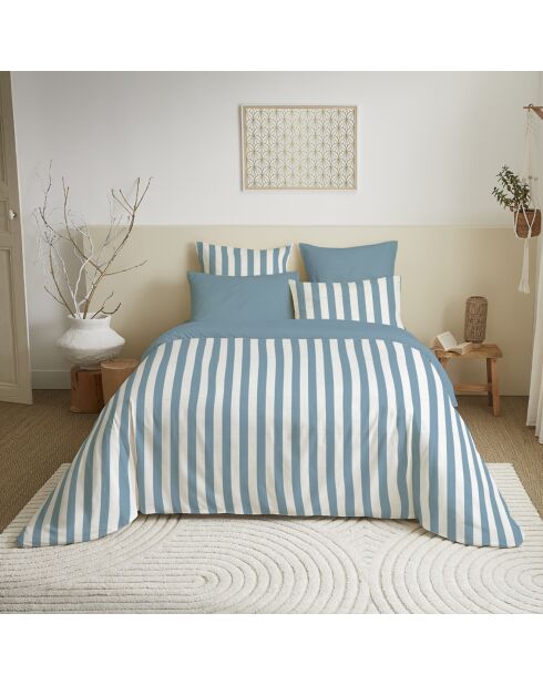 Pack Housse de couette imprimée + Drap housse + 4 Taies d'oreiller azur - pour lit 140x190 cm