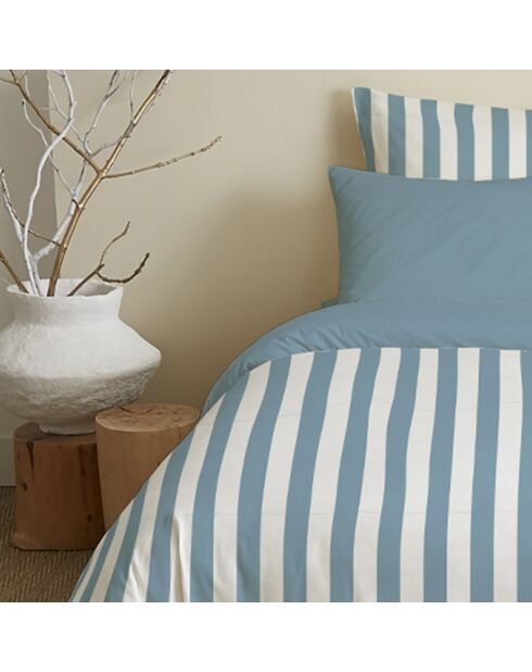Pack Housse de couette imprimée + Drap housse + 4 Taies d'oreiller azur - pour lit 140x190 cm