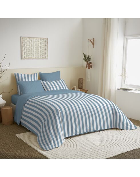 Pack Housse de couette imprimée + Drap housse + 4 Taies d'oreiller azur - pour lit 160x200 cm