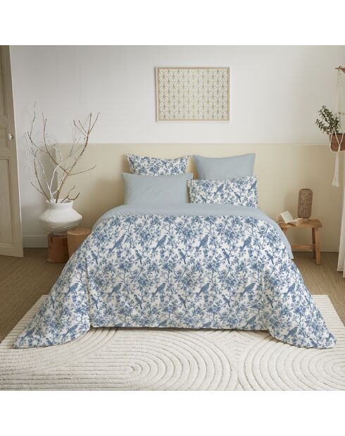 Pack Housse de couette imprimée + Drap housse + 4 Taies d'oreiller bleu - pour lit 160x200 cm