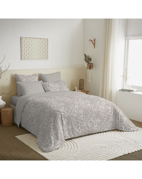 Pack Housse de couette imprimée + Drap housse + 4 Taies d'oreiller naturel - pour lit 140x190 cm